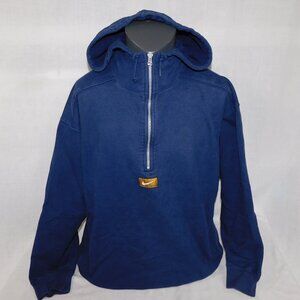 Vintage 90's NIKE Mens L Blue 1/4 Zip Hoodie hooded Sweatshirt Swoosh oversized